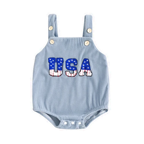 Filgriox My First 4th of July Baby Girl Boy Outfit Newborn USA Romper Sleeveless Corduroy Overalls Infant Summer Clothes