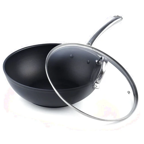 Cooks Standard Nonstick Stir-Fry Wok Pan 11-Inch, Hard Anodized Deep Frying Pan with Glass Lid, Flat Bottom, Black