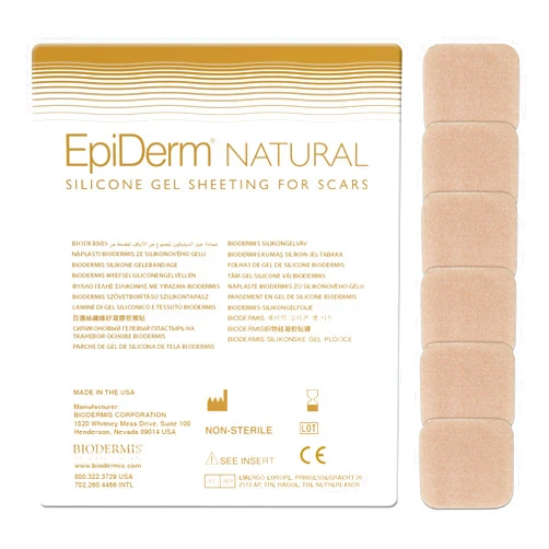 Biodermis Epi-Derm Epi-Tab Squares Silicone Scar Sheets – Professional-Grade, Washable & Reusable Silicone Patches for Small Hypertrophic & Keloid Scars from Trauma, Liposuction & More -Natural, 6-Pack
