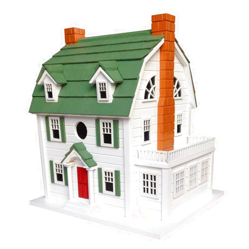 Home Bazaar HB-9509 Dutch Colonial Barn House Decorative Hanging Nest Birdhouse 12.5x10.5x13.5, White/Green