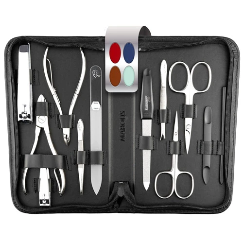 marQus Nail Kit for Men and Women - Manicure Set 12 pcs - German Made Nail Kit - Grooming Set - Black Nappa Leather Case with exclusive Glass Nail File - Manicure Set made in Germany