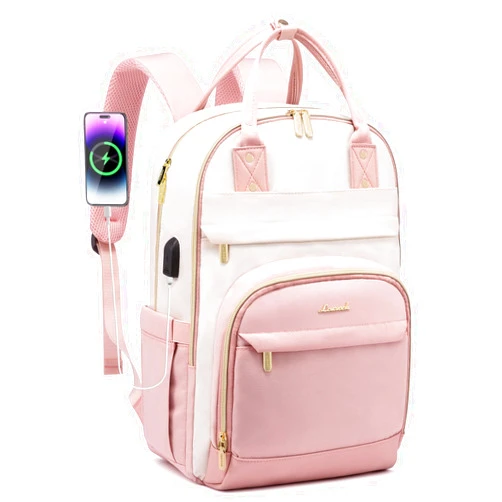 LOVEVOOK Backpack for Women,Laptop Backpack Women,Fits 15.6 Inch Laptop Bag,School Backpacks,Fashion Travel Work Anti-theft Bag,Waterproof Business Computer College Backpack Purse,Beige-Pink-Pink