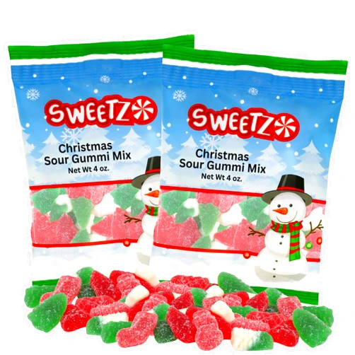 Sweetzo Christmas Themed Gummy Candy, Assorted Fruit Flavored Chewy Gummies, Sweet and Tangy Treats, ½ Pound (Pack of 2) (Sour Christmas Shapes)