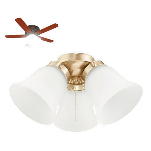 Ciata Modern Ceiling Fan Light Fixture Kit with 3 Frosted Ribbed Glass Bulb Shades and LED Lighting, Energy Efficient, Low Profile Cluster for Bedroom or Living Room - Polished Brass