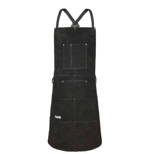 LeaSeek Leather Welding Apron,Heat & Flame-Resistant Heavy Duty Work Apron with 6 Pockets,Woodworking Shop Apron