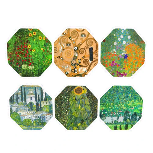 Boeshiba Coasters for Drinks Leather Gustav Klimt Art Coasters Set - Use 6 Famous Gustav Klimt Paintings, Unique Housewarming Gifts for New Home Decorative