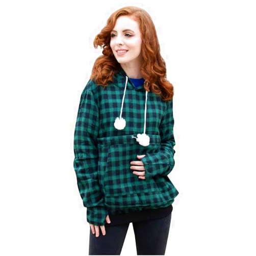 ALYC Pet Pouch Hoodie - Cat Dog Holder Sweatshirt Large Pocket Carrier Pullover Tops for Women (Green+Black, Small)