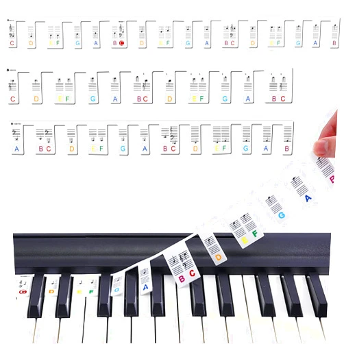 Gute Piano Key Stickers for Beginners, Removable Piano Keyboard Note Labels, 88 Key Full Size Silicone Reusable No Need Stickers Piano Keyboard Lables Comes with Box(Color)