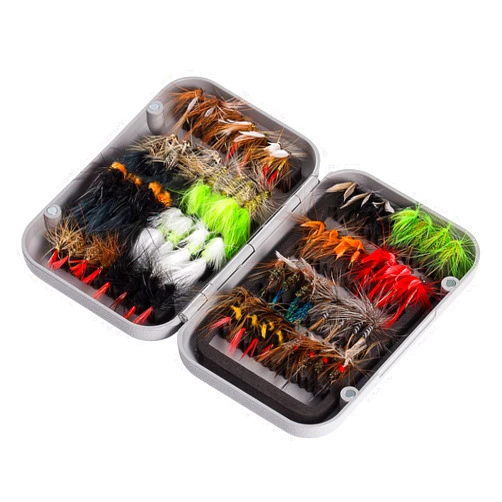 BASSDASH Fly Fishing Assorted Flies Kit, Pack of 64 pcs Including Dry and Wet Flies, Nymphs, Streamers, Terrestrials, Leeches and More, with Magnetic Fly Box