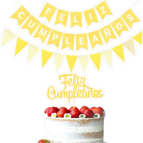 LeeLeeAn Spanish Feliz Cumpleaños Decoration Set - Feliz Cumpleaños Cake Topper Triangle Flag Banner Gold Feliz Cumpleaños Banner For Birthday Party Decoration Supplies, Fiesta Theme Party Decoration Set