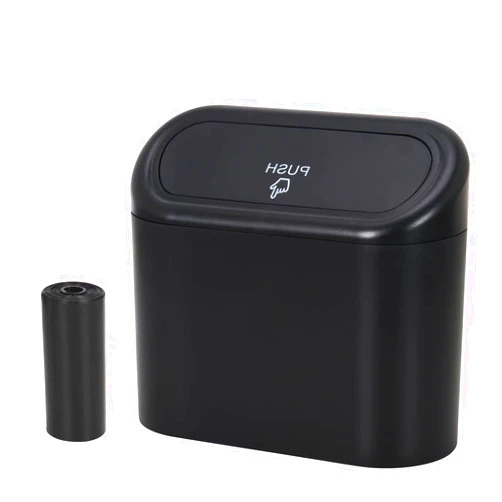CZWL&HG Portable Hanging Mini Car Trash Can,Wastebasket Trash Can with Lid, Plastic Desktops Trash Can, Garbage Can for Car Office Home,Waterproof Odorless Garbage Can (Black, 1)