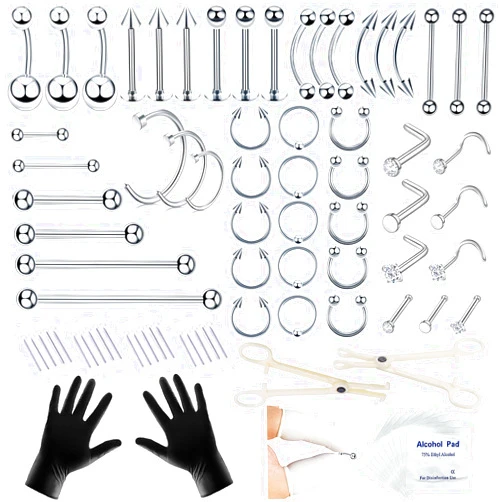 Tustrion 80PCS Nose Piercing Kit for All Body Piercings Stainless Steel Piercing Jewelry with 12G 14G 16G 20G Piercing Needles for Ear Cartilage Tragus Nose Septum Lip Eyebrow