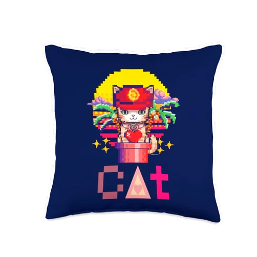 boutique animals kawaii Funny Gift idea for a Vintage Retro Gaming cat Throw Pillow, 16x16, Multicolor