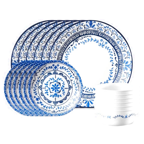 Corelle Vitrelle 18-Piece Service for 6 Dinnerware Set, Triple Layer Glass and Chip Resistant, Lightweight Round Plates and Bowls Set, Portofino
