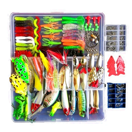 Fishinghappy DZHJKIO 275Pcs Fishing Lure Set Kit Soft and Hard Lure Baits Tackle Set Bionic Bass Trout Salmon Minnow Popper Crank Rattlin Pencil Plastic Topwater Frogs Lure Metal Lures Spinner