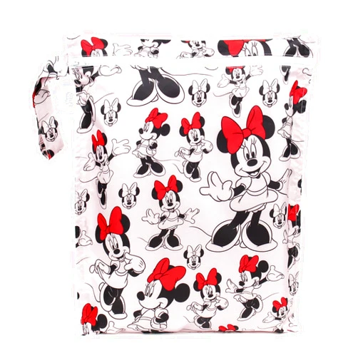 Bumkins Disney Waterproof Wet Bag for Baby, Travel, Swim Suit, Cloth Diapers, Pump Parts, Pool, Gym Clothes, Toiletry, Strap to Stroller, Daycare, Zipper Reusable Bag, Packing Pouch, Minnie Mouse