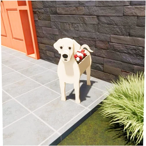 Mifebshe Maltese Dog Planter, Wooden Animal Shaped Barrel Planter, PVC Dog Planter Succulent Plant Pot Cute Dog Design, Storage Container for Outdoor Plants Dog Labrador Retriever White
