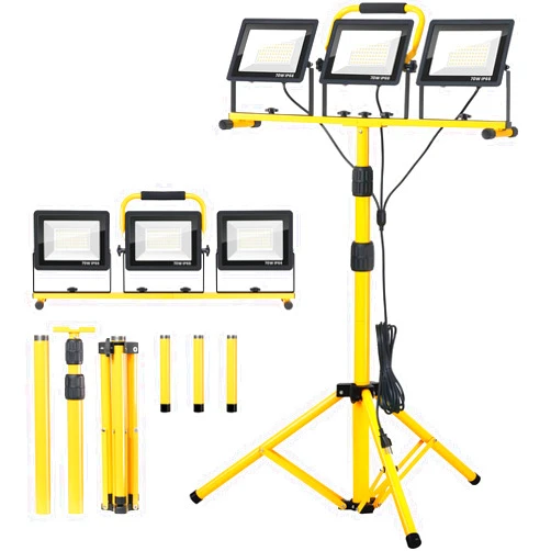 Zetunlo 21000Lumen LED Work Lights with Stand - 3 Head Portable Work Light with 16FT Cord - IP66 Waterproof Tripod Worklights for Outdoor Indoor Job Site Workshop Garage Construction Site Lighting