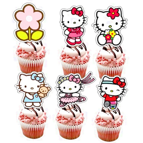Losede 24PCS hello kitty Cake Toppers Cupcake Toppers Cake Decorations,hello kitty Birthday Party Supplies Decorations(1)