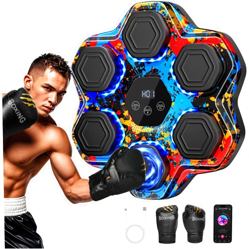 TGLLM Music Boxing Machine, Smart Bluetooth Boxing Machine with Gloves, Wall Mounted Music Punching Trainer for Kids Adult, LED Electronic Boxing Workout Target with 9 Modes & 9 Speeds