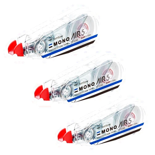 Tombow KPB-325 Pencil Correction Tape 0.2 inch (5 mm) MONO Mono Air (Light Touch, High Adhesion Tape), Single Use Type, 32.8 ft (10 m), 3 Pieces