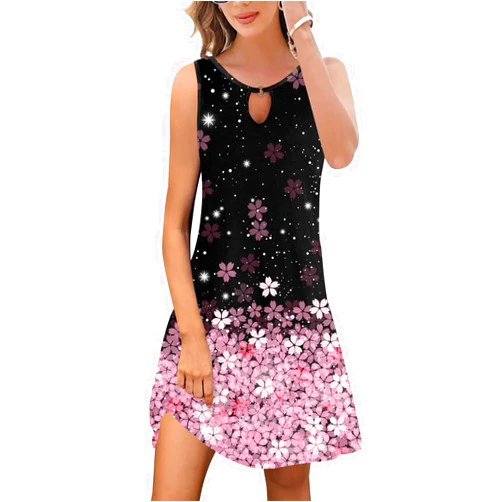 ETCYY Summer Dresses for Women 2025 Trendy Boho Floral Print Beach Cover Up Casual Spring Sleeveless Sundresses