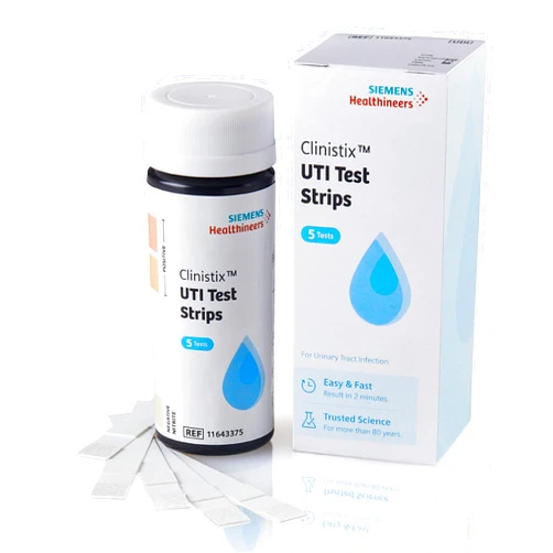 SIEMENS Clinistix UTI Urine Test Strips - Easy-to-Use At-Home Urinary Tract Infection Dipstick Testing for Nitrite and Leukocytes, 2-Minute Results, 5 Tests, 1 Count