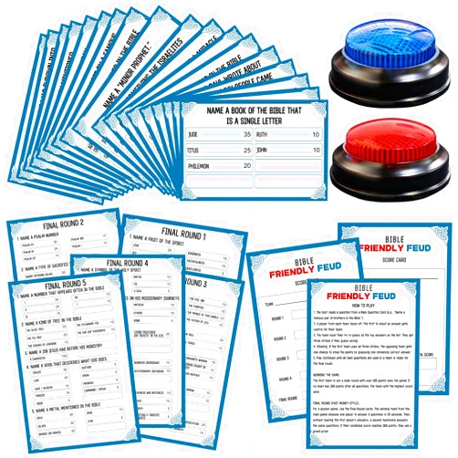 IIDEA Christian Bible Family Feud Game with 2 Buzzers,Religious Trivia Quiz Card Game for Church Groups,Easter Parties,Team Building & Family Game Night