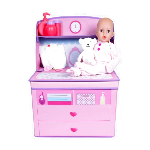 ADORA Realistic Perfectly Pink Baby Doll Set with Deluxe Changing Table and 10-Piece Doll Accessories; Pink Storage Box, 2 Baby Doll Diapers, Baby Powder Bottle, Pacifier Birthday Gift for Ages 3+