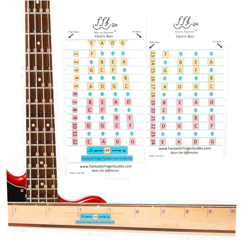 FFG NOTE THE DIFFERENCE Fantastic Finger Guide for Electric Bass Guitar | Guitar Accessories | Fretboard and Fingerboard Stickers | Guitar Learning Tools | Guitar Stickers | Learn to Play Guitar Electric Bass | Frets 1-24