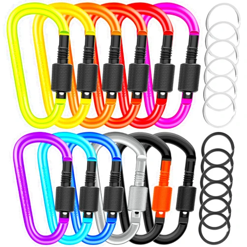 Cridoz Locking Carabiner D Ring Clips with Flat Key Ring