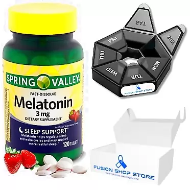 FUSION SHOP STORE Smart choices, meaningful life! Melatonin 3 mg - Spring Valley Fast Dissolve 120 Tablets (1 Pack) Helps Fall Sleep Faster, Set with Fusion Shop Store Week case (1)