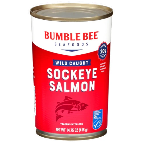 Bumble Bee Canned Red Sockeye Salmon, 14.75 oz Can - Premium Wild Caught Salmon with Skin & Bones - 20g Protein - MSC Certified Sustainable Seafood, Non-GMO, Gluten Free, Kosher