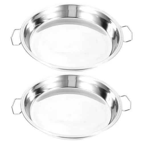 Unomor 2pcs Plate Steamed Rice Tray Baked Cake Tray Steamer Platters Roasting Pan Frying Pan Cake Pan with Lid Dish Grill Boiler Steamed Food Tray Stainless Steel Cooking Utensil Silver