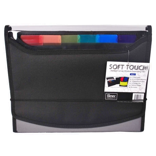 Filexec Soft Touch Padded Canvas Window Expanding File, 13 Pockets, Black (46227-8), Letter, 1 Pack