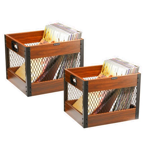 X-cosrack 2 Packs Vinyl Record Storage Crate, Wooden LP Album Shelf Cube Organizer Box