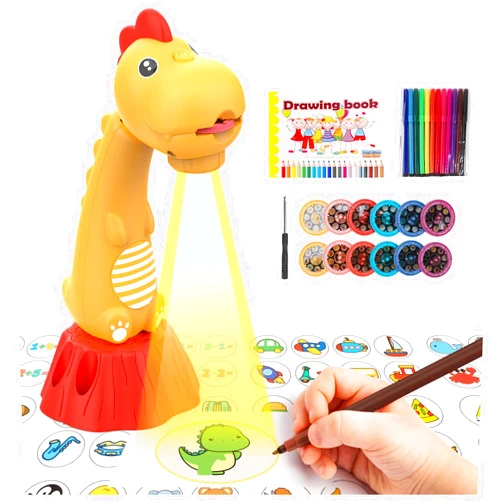 Miortior Drawing Projector for Kids,Tracing and Drawing Projector with 96 Slide Cartoon Patterns and 12 Color Brushes,Smart Art Sketcher Projector for 3+ Year Old Girls & Boys (Yellow)