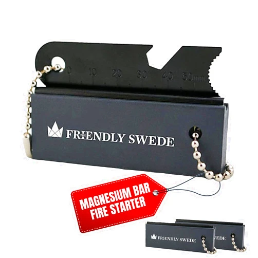 The Friendly Swede Magnesium Fire Starter Kit 3-Pack — Flint and Steel Fire Starter Survival Tool; Weatherproof Firestarter for Camping, Hiking & BBQs; Flint and Steel Magnesium Bar; 6-in-1 Striker