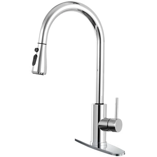 Qomolangma Chrome Kitchen Faucet with Pull Down Sprayer, Single Handle Kitchen Sink Faucet with Pull Out Sprayer, Stainless Steel