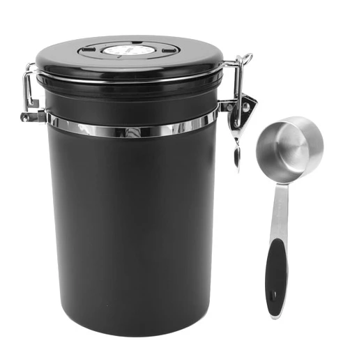 Gsycle Coffee Canister, Coffee Storage Coffee Grounds Container Coffee Jar Tea Canister Coffee Bean Container with 30ml Spoon for Home(05-Black)