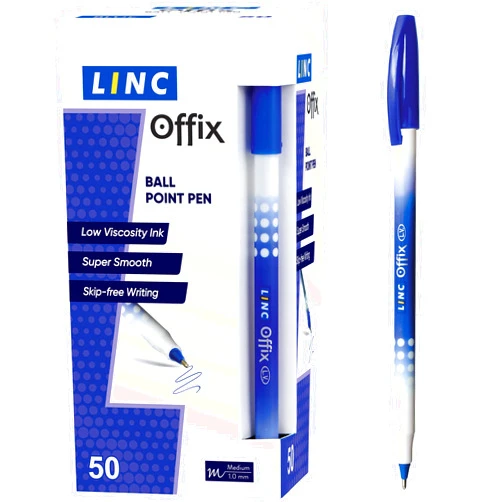 Linc Offix Smooth Ball Point Pen, 1.00mm Tip, 50-Count, Blue