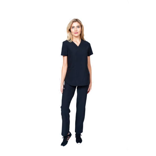 ELEMENTS BY ALEXANDERS UNIFORMS Scrubs for Women Set V-Neck & Cargo Pant 8 Pocket 4-Way Stretch for Nurse Dentist Veterinarian Elements Select ES2966(Black, X-Large Petite)