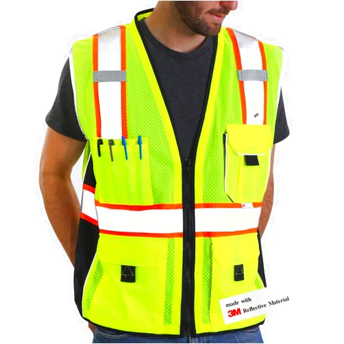 Dib Safety Vest Reflective Yellow Mesh, High Visibility Vest with Pockets and Zipper, ANSI Class 2 Heavy Duty, Made with 3M Reflective Tape XL
