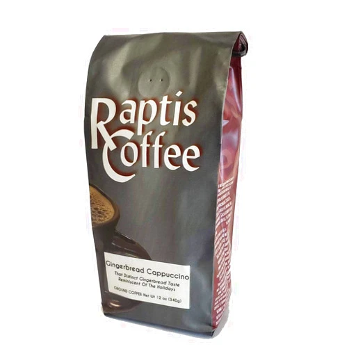 Raptis Coffee Roasters Gingerbread Cappuccino Ground Coffee 12oz bag
