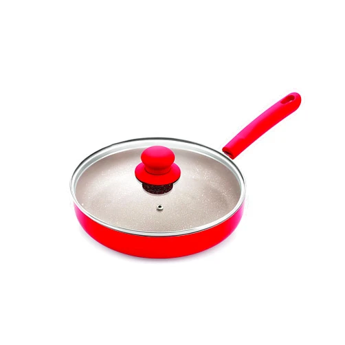 Nirlon Red Stone Aluminium Non-Stick Induction Base Fry Pan with Glass Lid