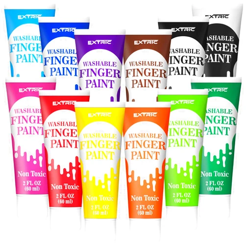 EXTRIC Washable Finger Paint for Toddlers 1-3 – 12 Colors Washable Paint for Kids, Non Toxic Toddler Paints, 2 fl oz Tubes, Tempera Paints for Kids, Crafts & Finger Painting – Ages 1-8
