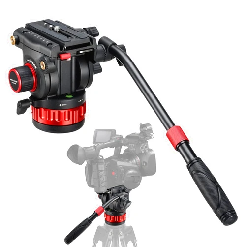 NEEWER Pro Video Tripod Fluid Head with Stepless Adjustable Pan & Tilt Damping, All Metal Heavy Duty QR Plate Compatible with DJI RS Gimbals Manfrotto, Handle, ⌀75mm Base, Max Load 22lb/10kg, GM006