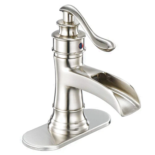Homevacious Waterfall Bathroom Faucet Bath Brushed Nickel Farmhouse Sink Vanity Single Handle Satin Faucets Lavatory One Hole Lever Basin Mixer Tap Commercial Deck Mount Supply Hose by Homevacious