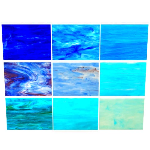 PALJOLLY 9 Pack Blue Stained Glass Sheets, 4 x 6 inch Mosaic Glass Stained Glass Supplies for Stained Glass Projects and Mosaic Work