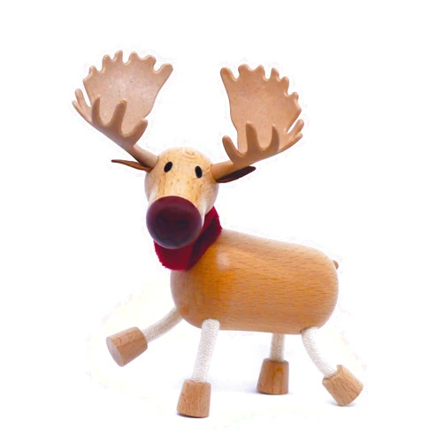 Anamalz Moose Wooden Animal Toy for Toddlers, Fun and Posable Moose for Early Learning, Montessori, and STEM, Smooth Natural Wood, Boys and Girls